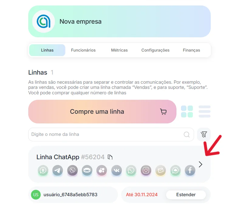 Panel de líneas ChatApp | 23A